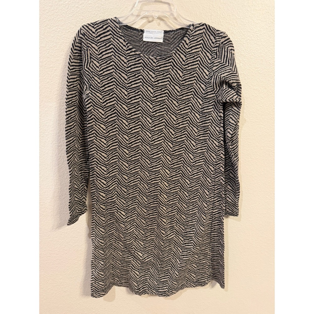 Joan Vass Bergdorf Goodman Dress Women  Black Beige Excellent Chevron Knit Tunic